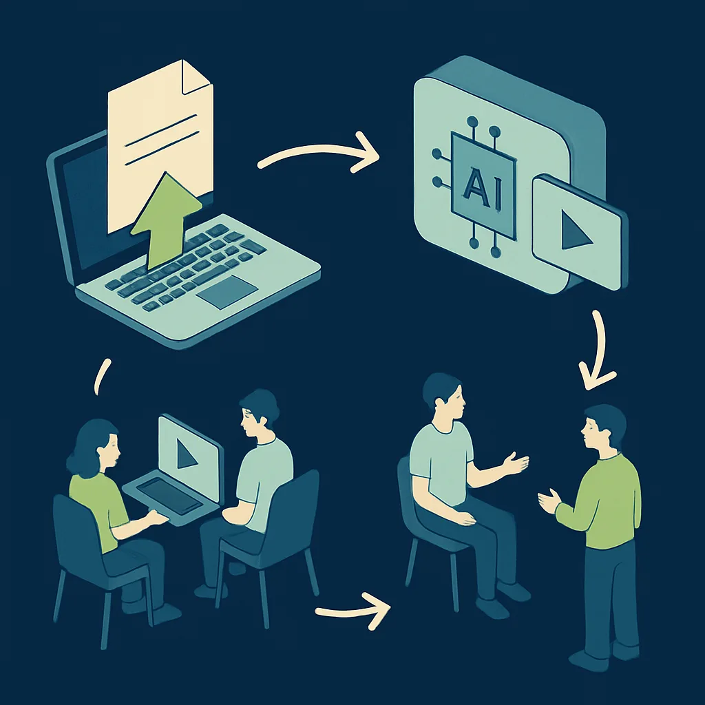 Diagram of the process of creating and using video modules with Hoctav