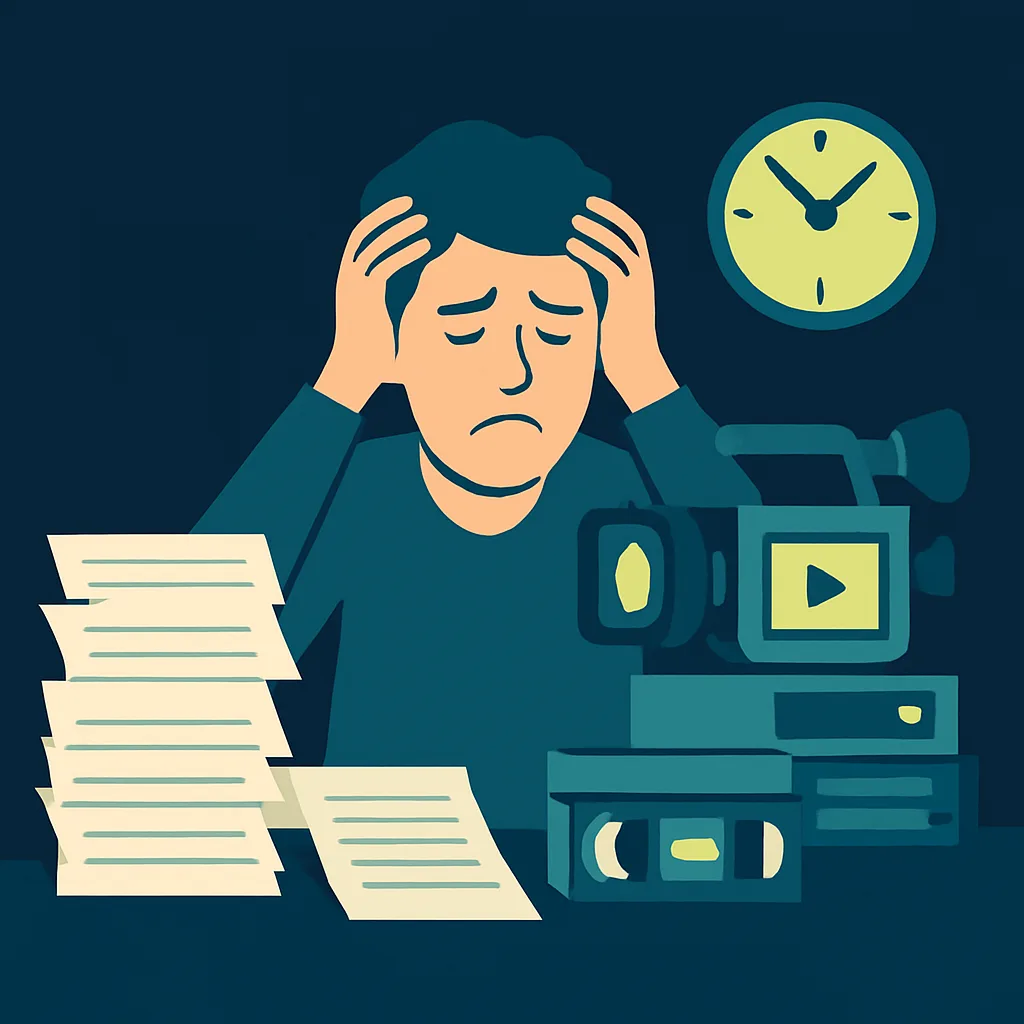 Illustration of a trainer overwhelmed by video production