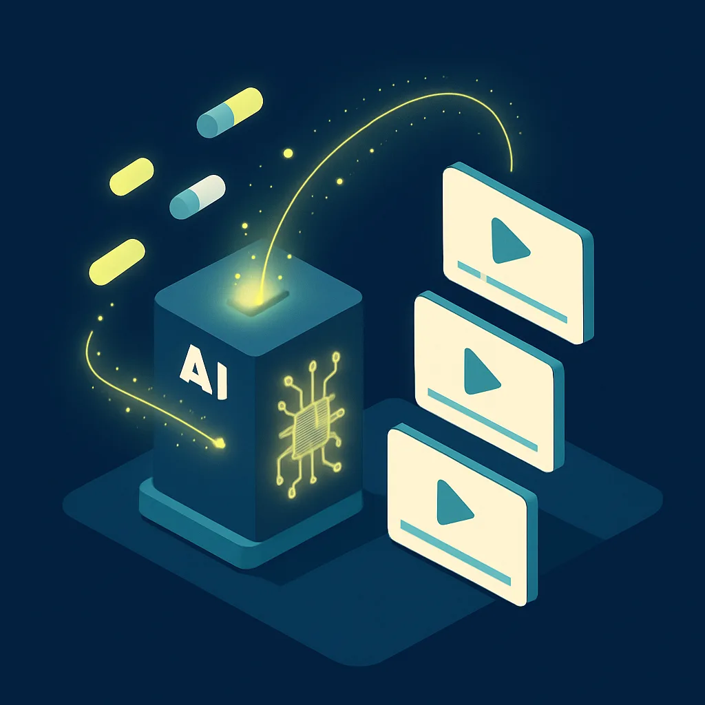 Illustration of an AI producing learning video modules