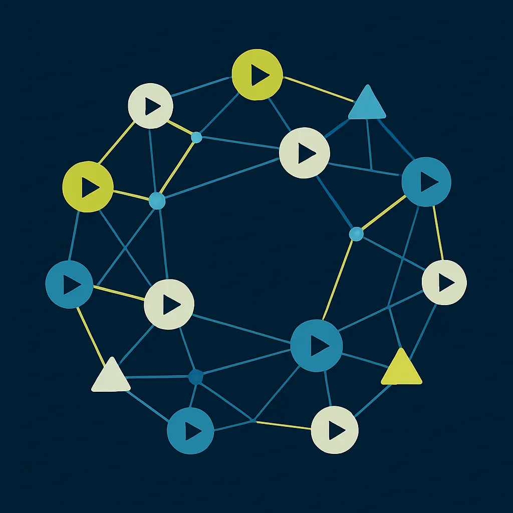 Illustration of a connected network of videos symbolising team cohesion.