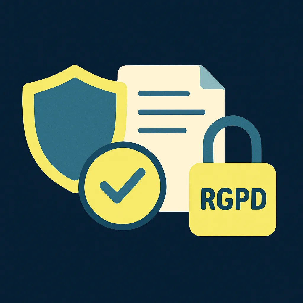 Illustration of GDPR, safety and compliance icons on a modern background