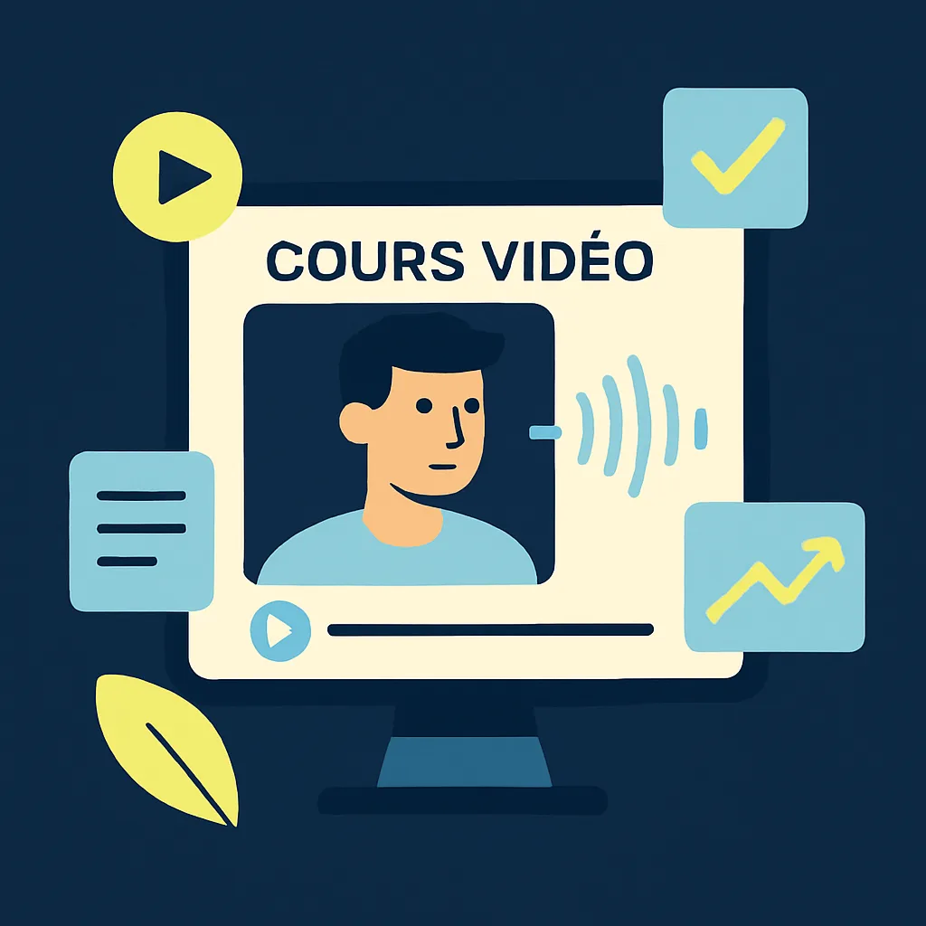 Illustration of a digital avatar presenting a training video