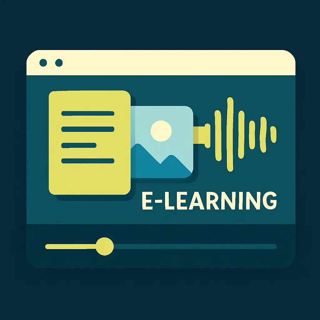 Illustration of an e-learning video combining text, image and voice.