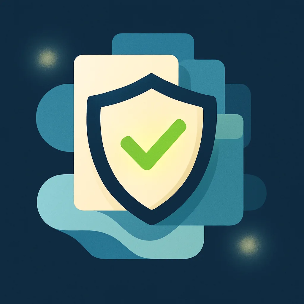 Shield with a glowing tick symbolising data compliance