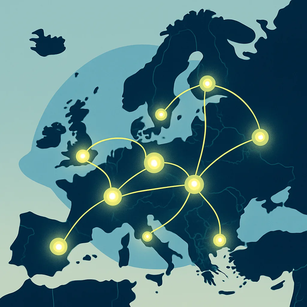 Stylised map of Europe with connected data points