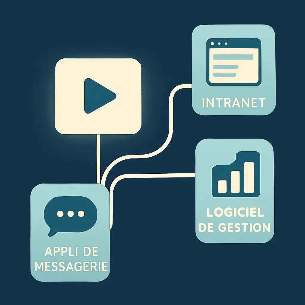Illustration of a video module distributed across several digital tools.