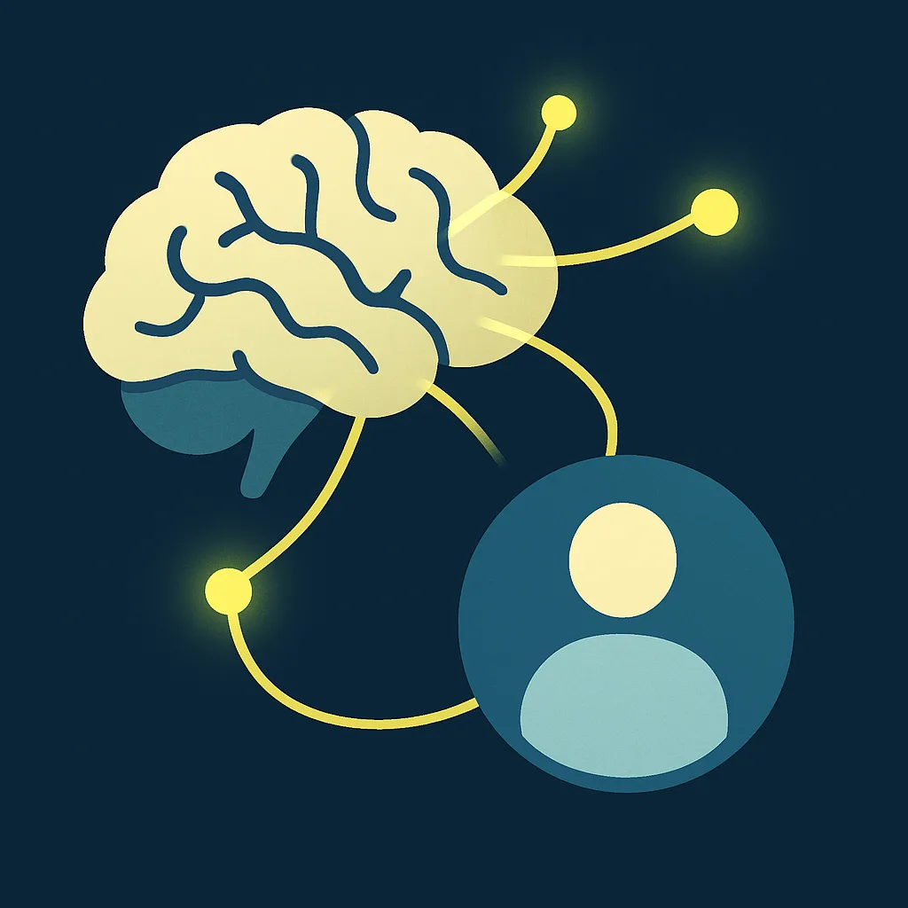 Stylised brain connected to an avatar, symbolising attention