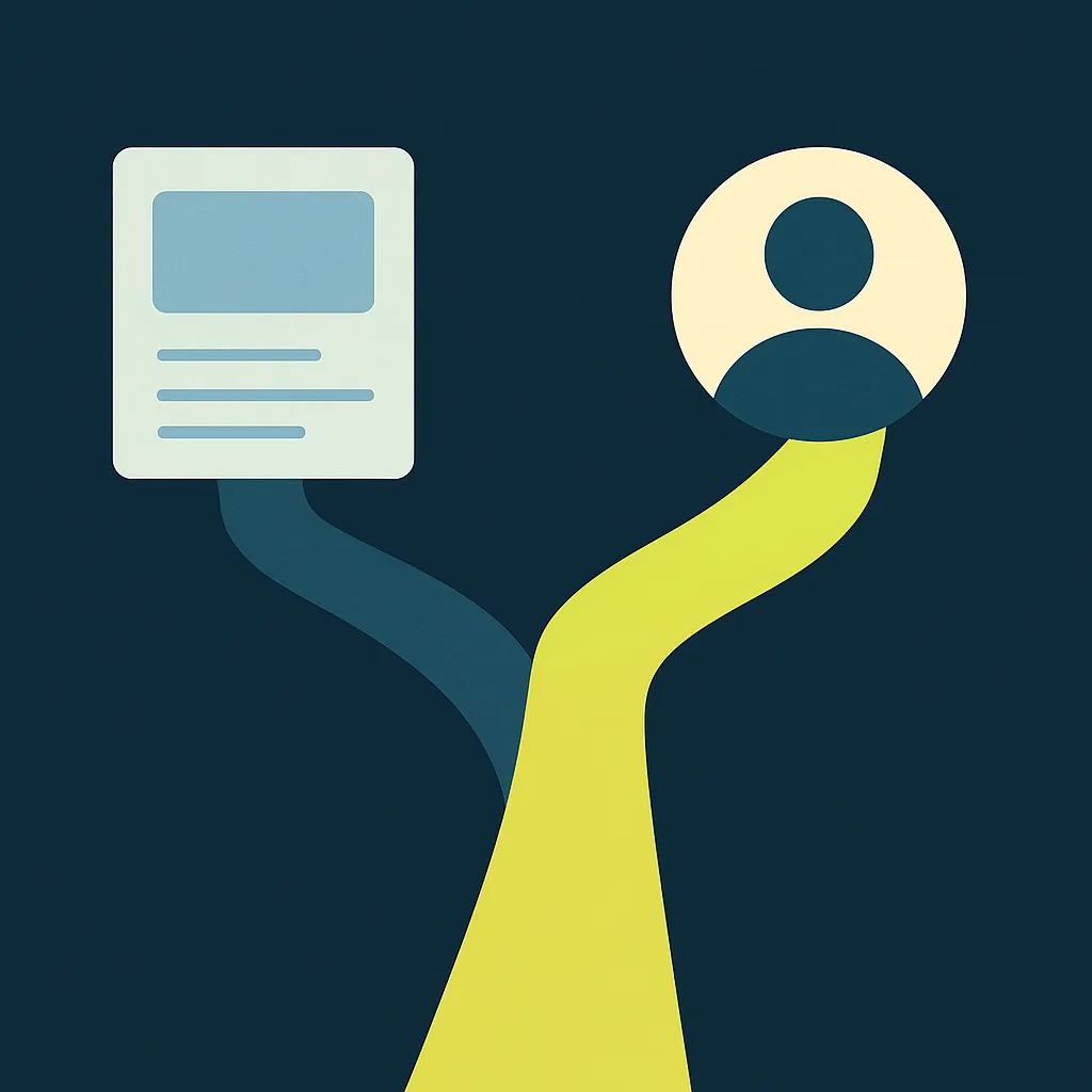 Two paths, one towards generic content, the other towards a highlighted avatar