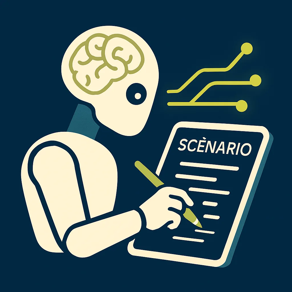 Illustration of an AI writing a training script.