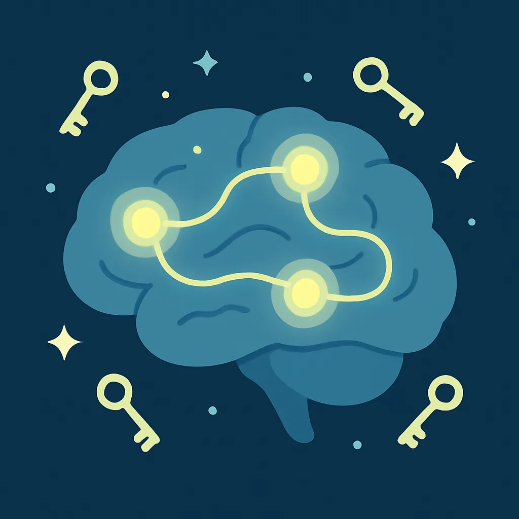 Illustration of a stylised brain showing attention and retention.