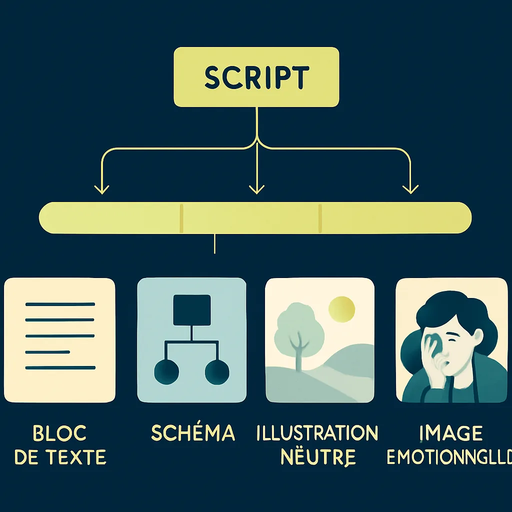 Diagram illustrating the markup of the script and its pairing with different types of visuals.