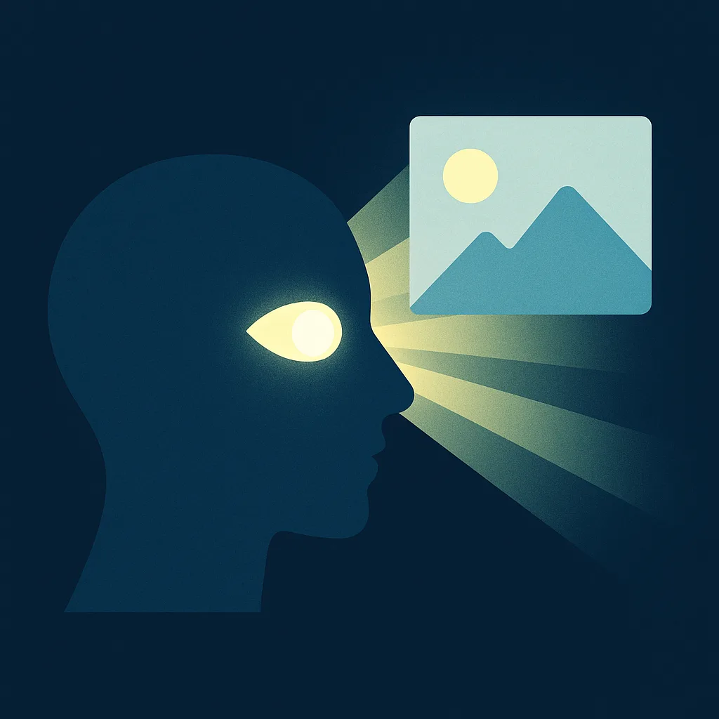 Stylised head facing a glowing image illustrating the speed of visual processing.