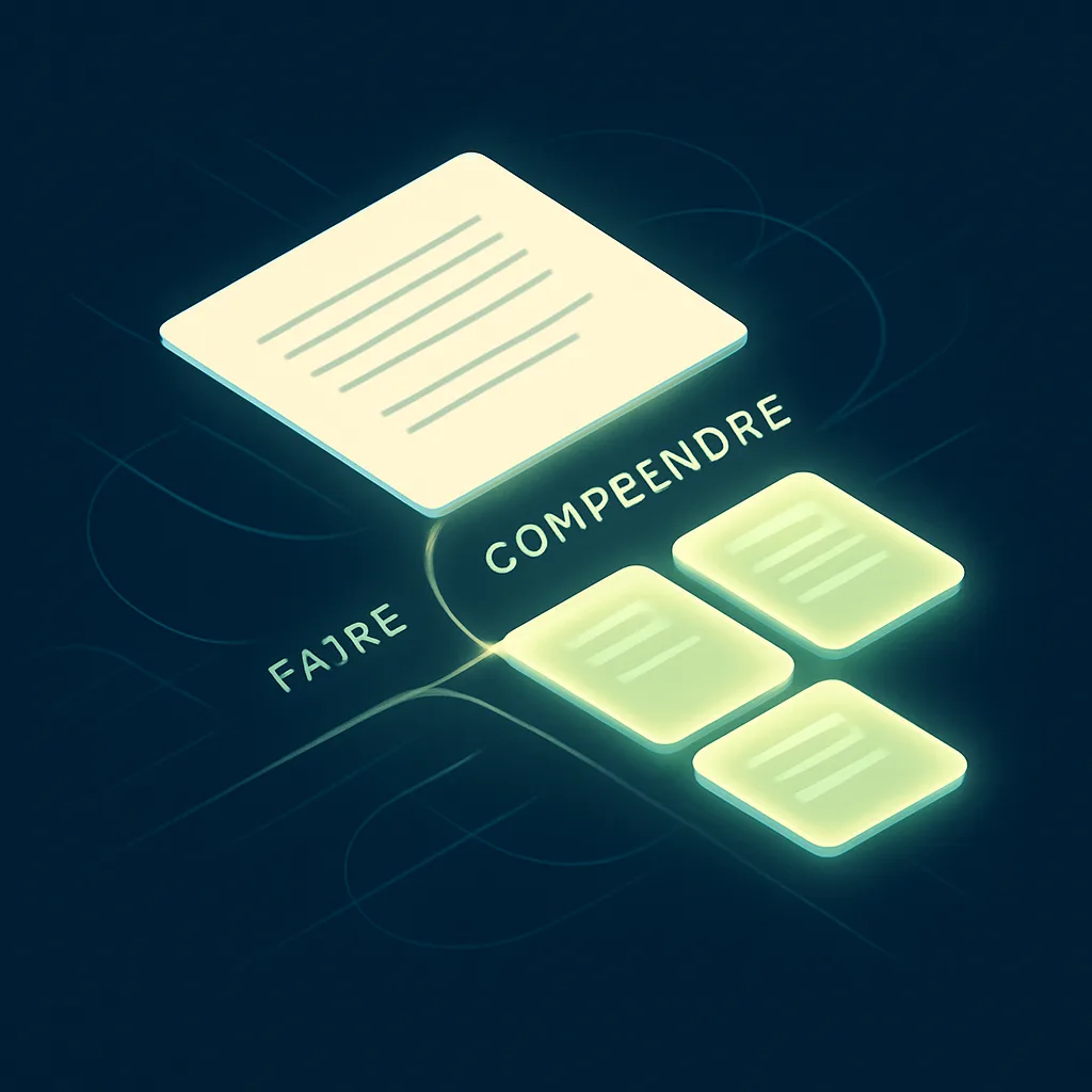 Illustration of a digital script automatically structured according to the M.E.R.E. method.