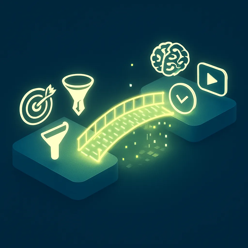 Digital bridge linking digital marketing to training with symbolic icons.